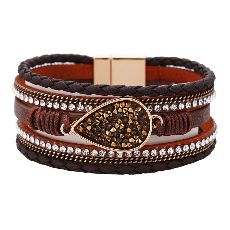 Wholesale Bohemian Diamond Leather Bracelet